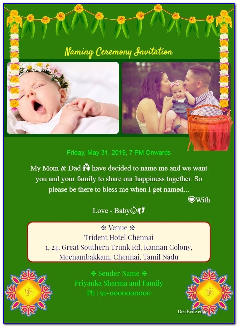 Baby Naming Ceremony Invitation Wording In Tamil