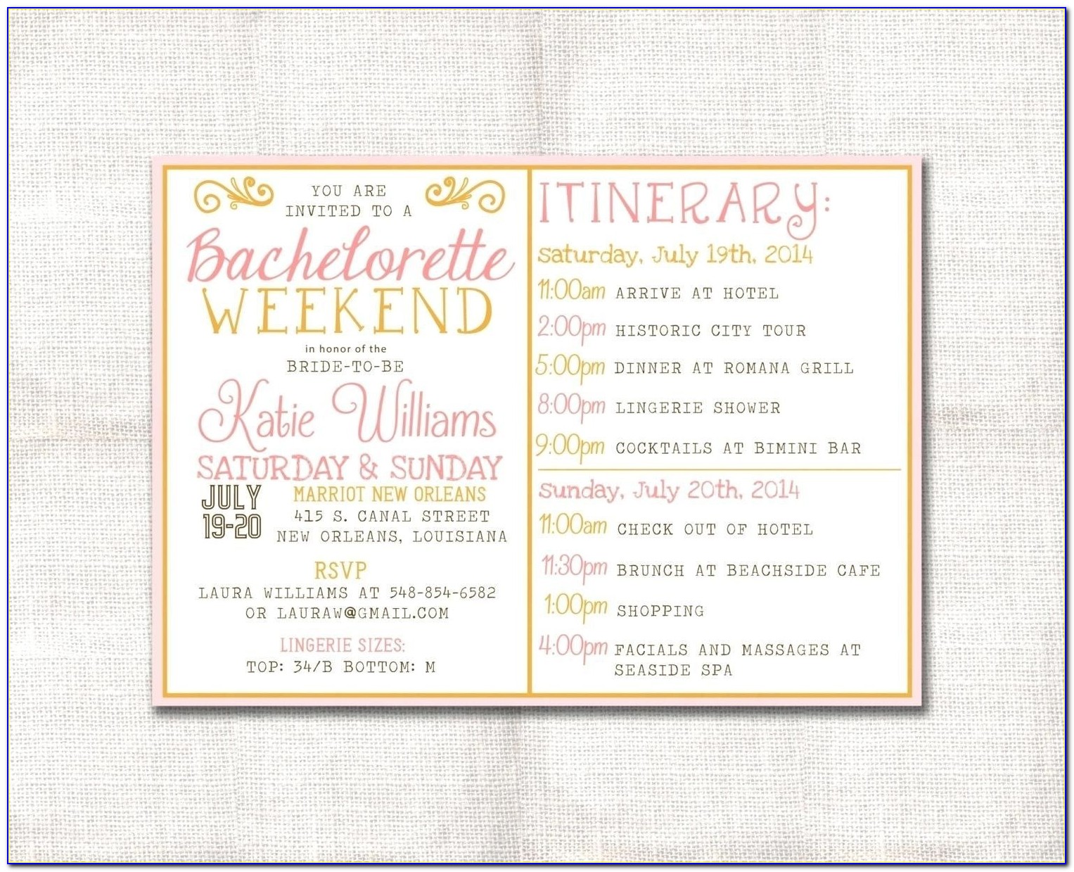 Online Bachelorette Itinerary Template