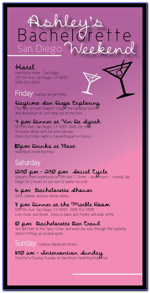 Bachelorette Party Itinerary Template Free