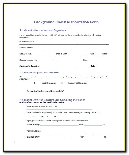 Background Check Authorization Form Template Word