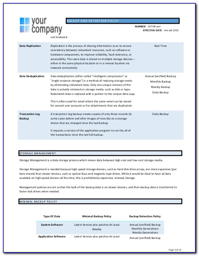 Backup Policy Document Sample