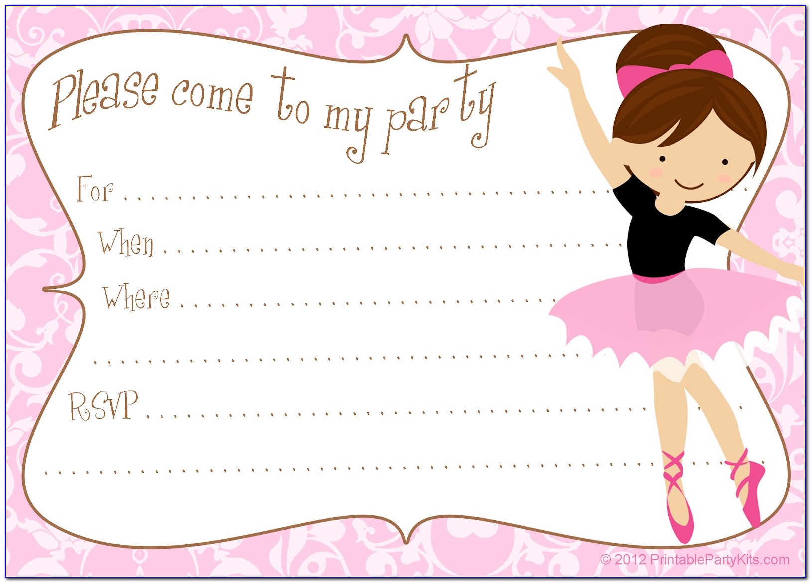 Ballerina Birthday Party Invitation Template