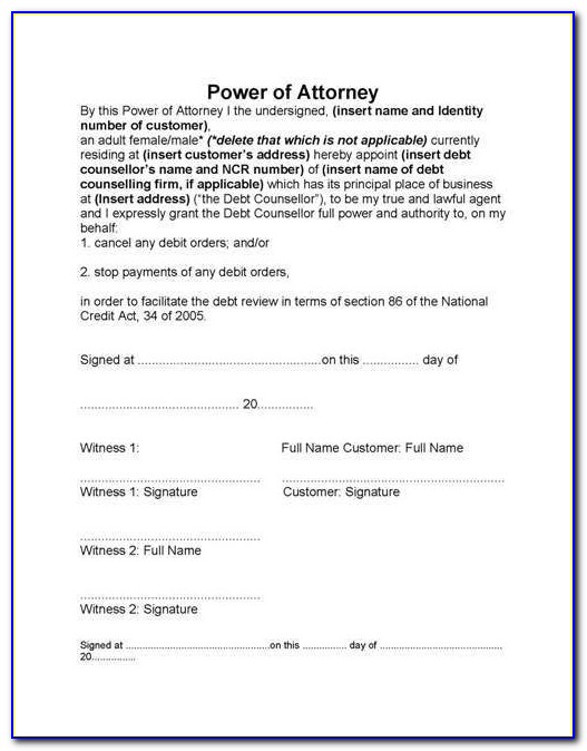 Bank Power Of Attorney Form South Africa