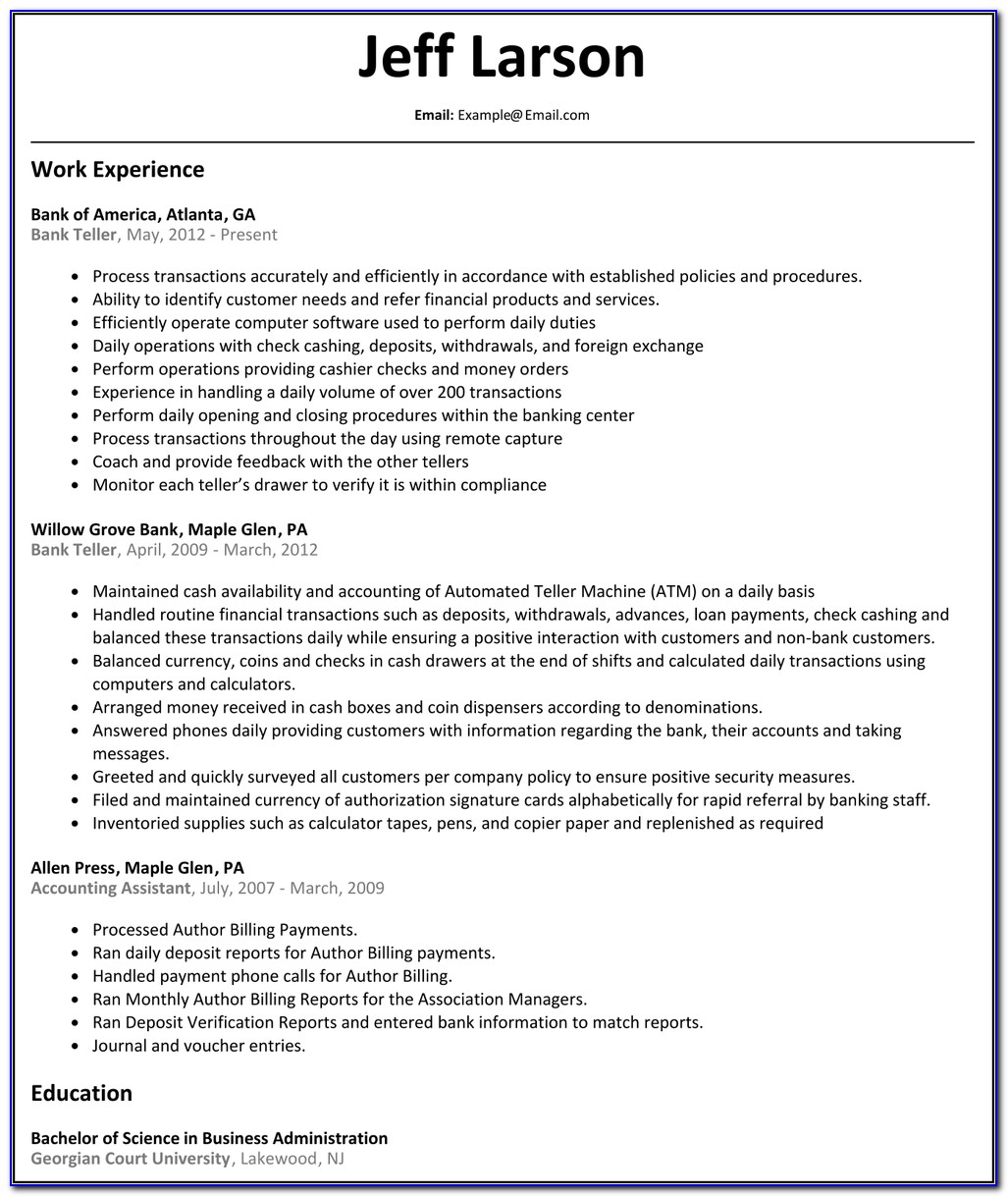 Bank Teller Resume Sample With No Experience