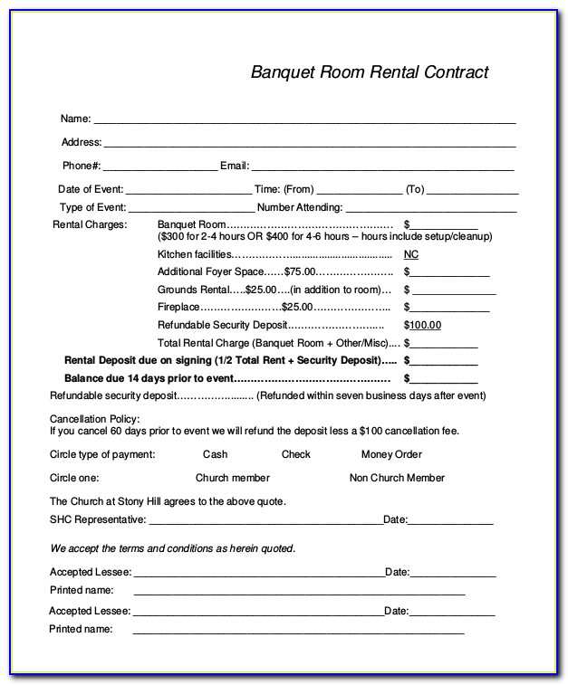 Banquet Room Rental Contract Template