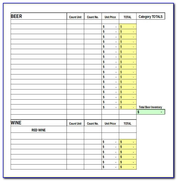 Bar Inventory Excel Template