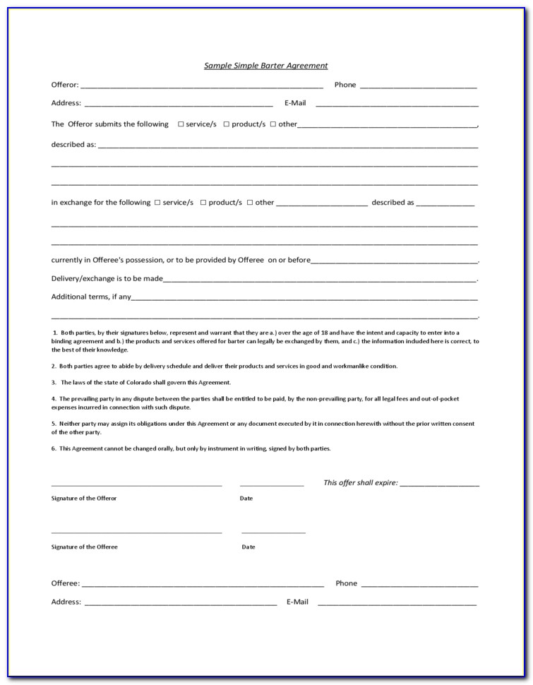 Barter Agreement Form Free