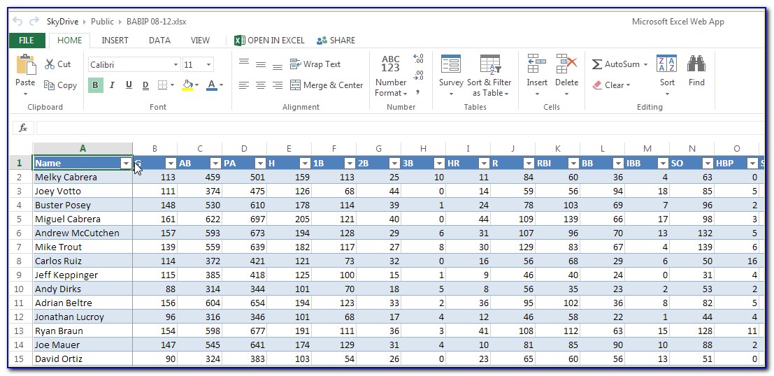 Baseball Stats Excel Spreadsheet Template