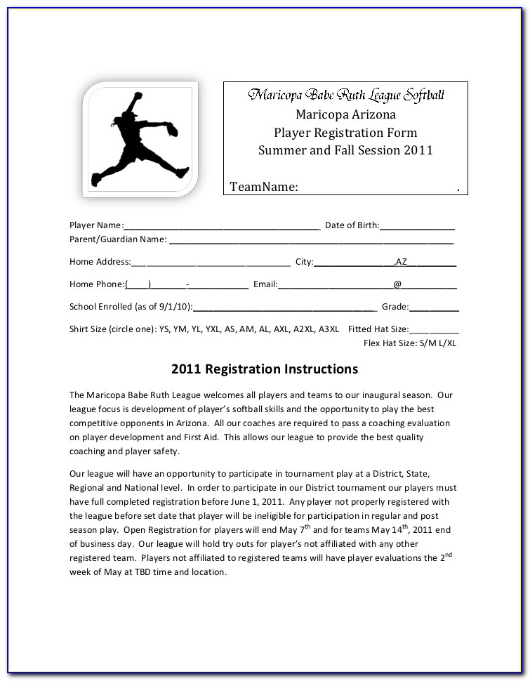Baseball Tournament Registration Form Template
