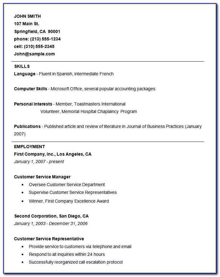 Basic Job Resume Format
