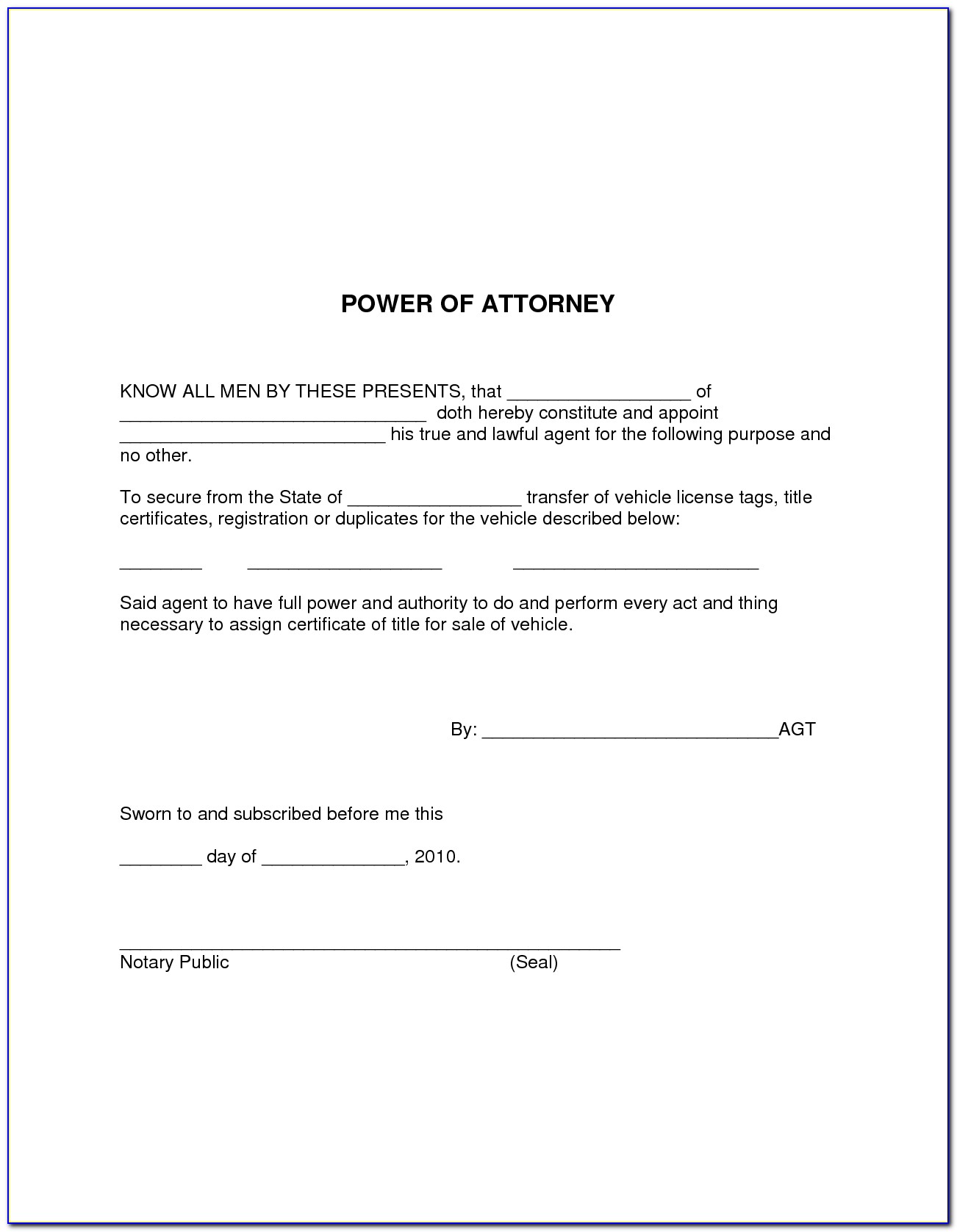 Basic Power Of Attorney Document