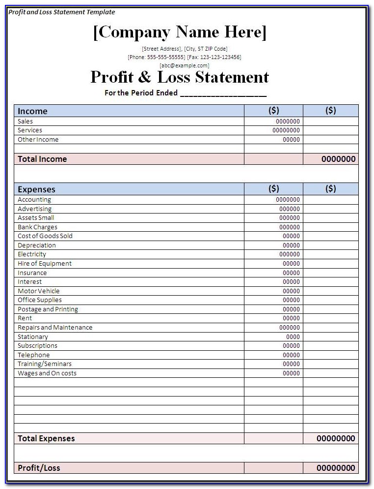 Basic Profit And Loss Format