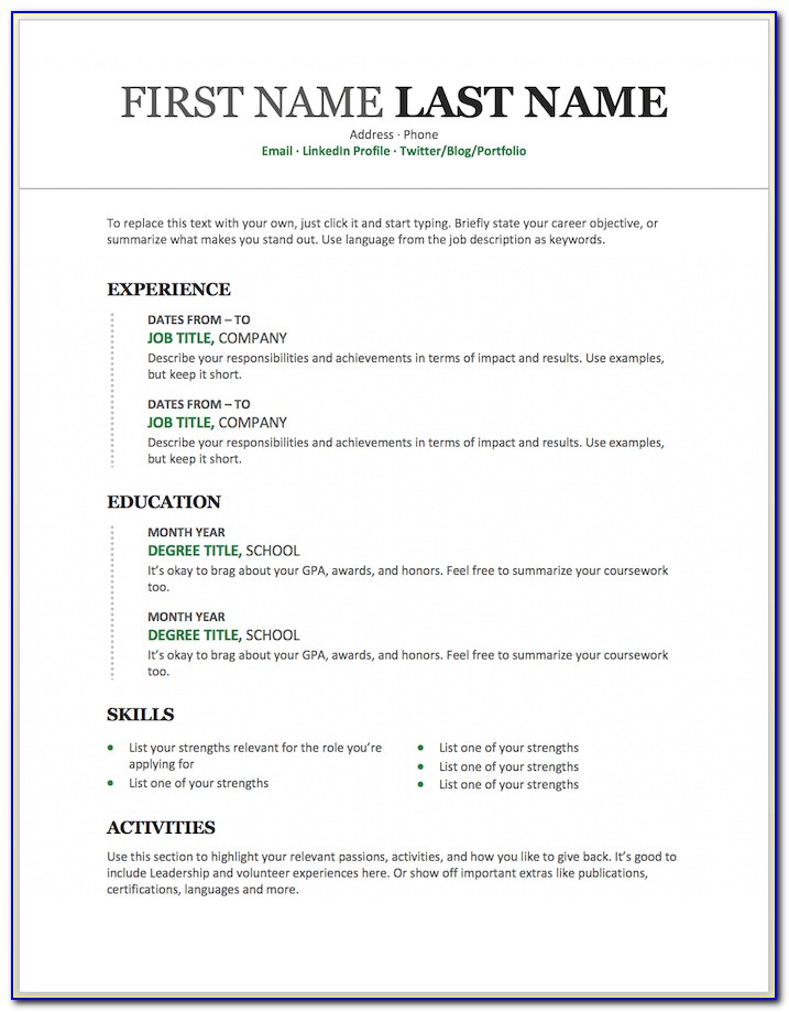 Basic Resume Template Microsoft Word 2010