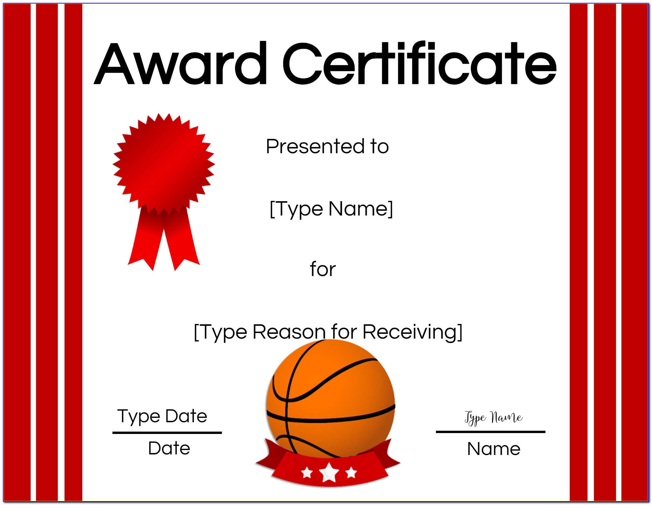 Basketball Award Certificate Template Free