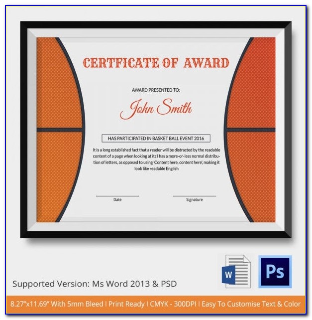 Basketball Award Certificate Template Word