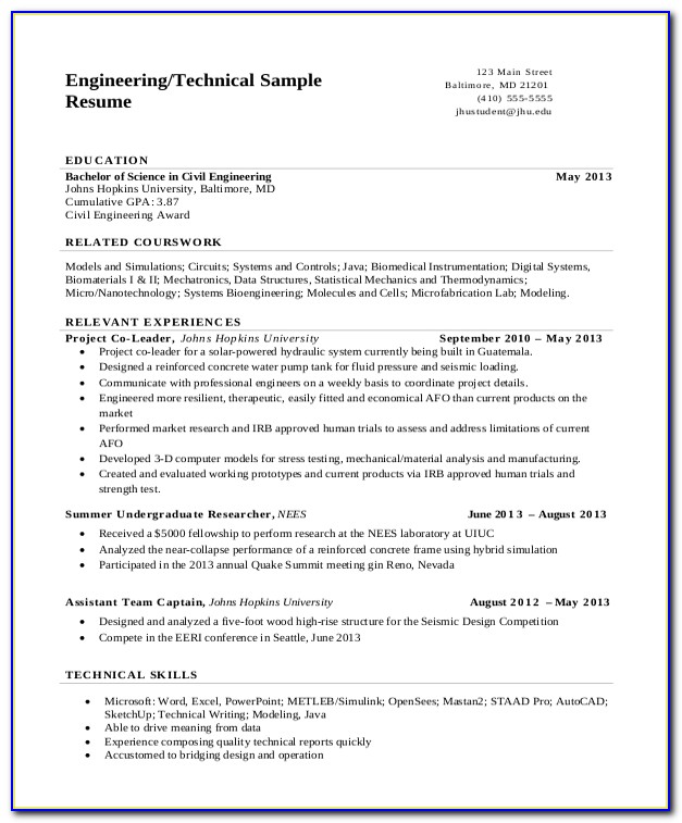 Best Resume Format For Engineers Doc