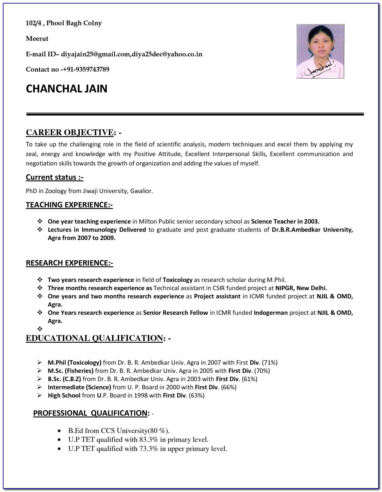 Best Resume Format For Teacher In India