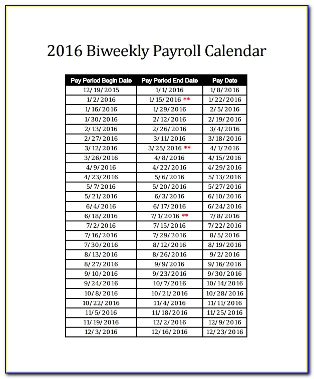 Bi Weekly Payroll Calendar Template