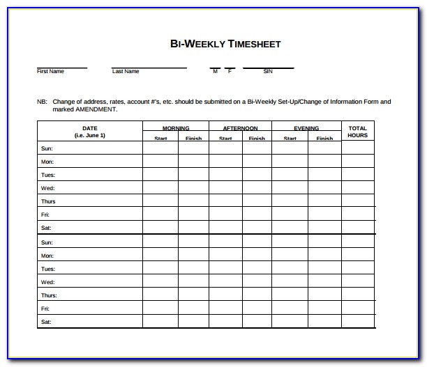 Bi Weekly Timesheet Template With Lunch