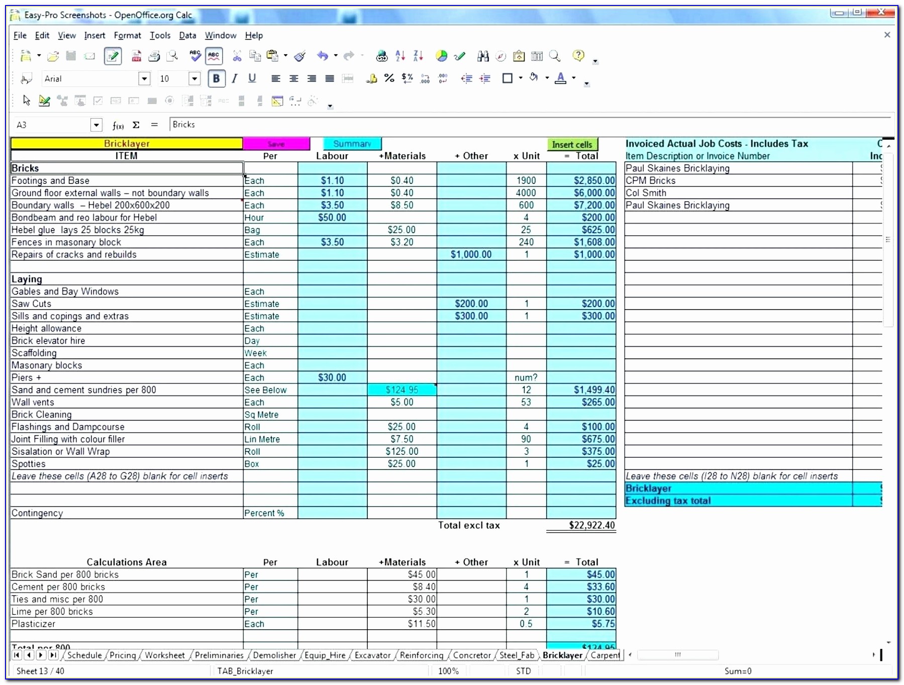 Bid Estimate Excel Template