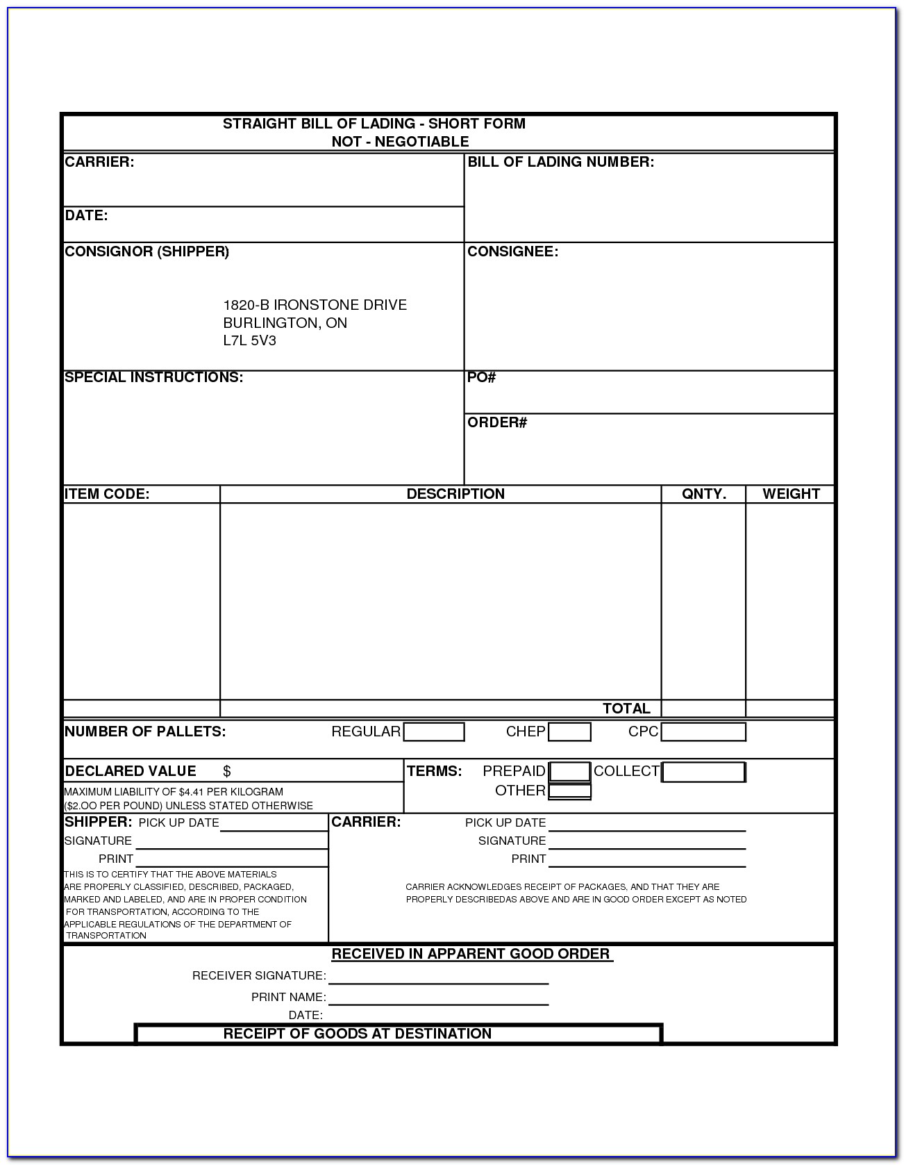 Bill Of Lading Form Fedex Freight