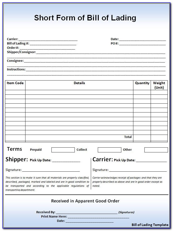 Bill Of Lading Template Fedex