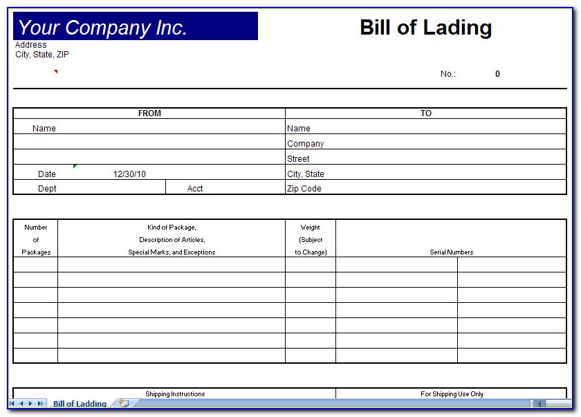 Bill Of Lading Template Uk