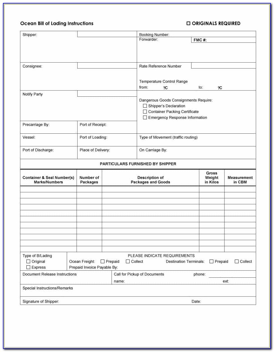 Bill Of Lading Template Word 2003