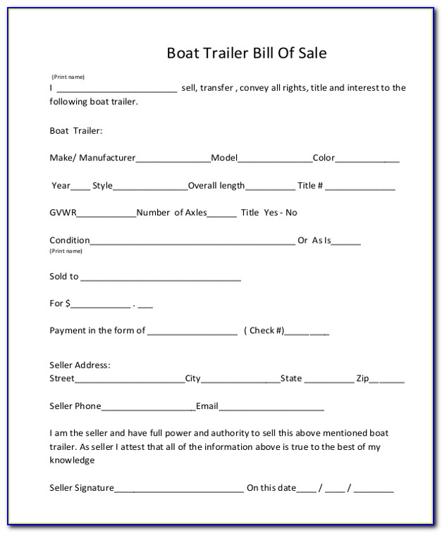 Bill Of Sale Form Boat And Trailer