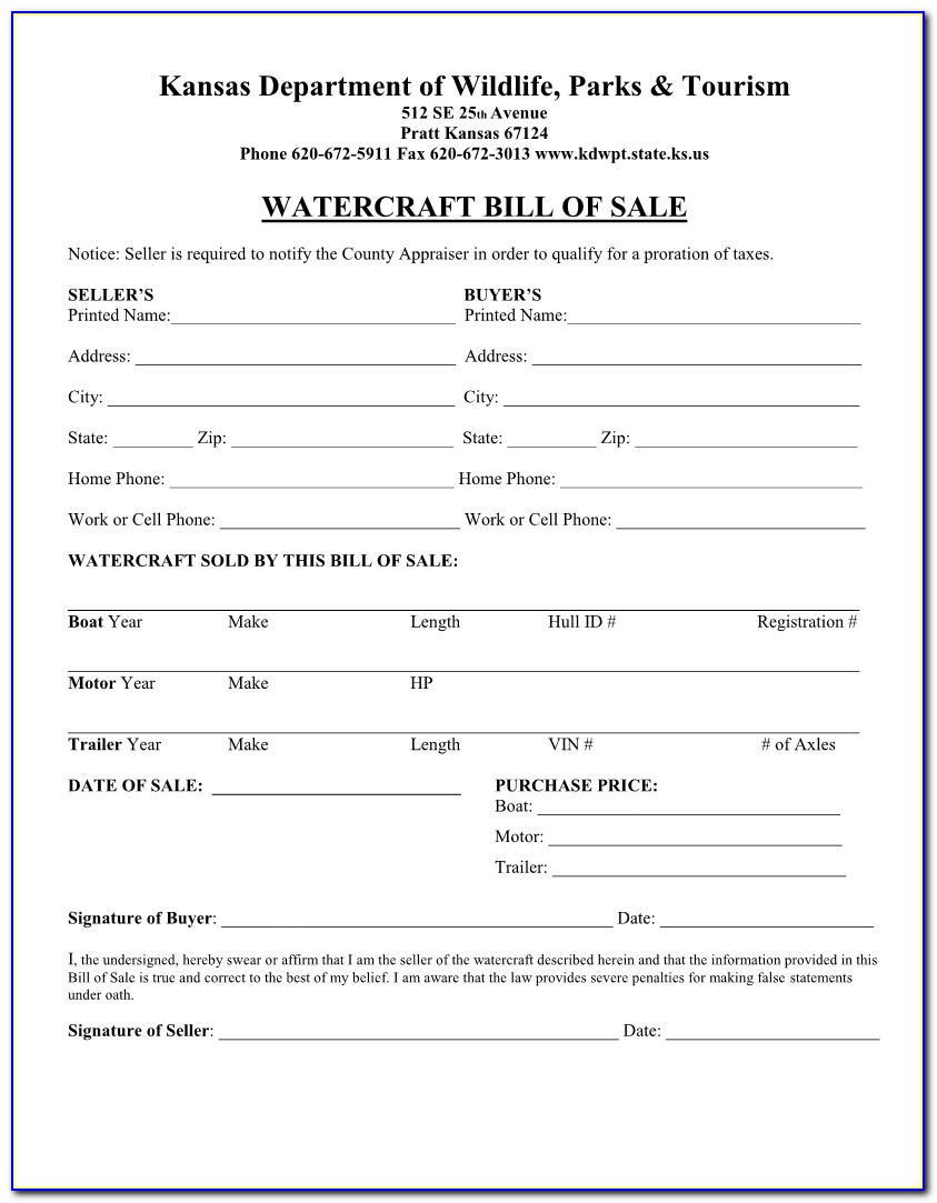 Bill Of Sale Form Boat Florida
