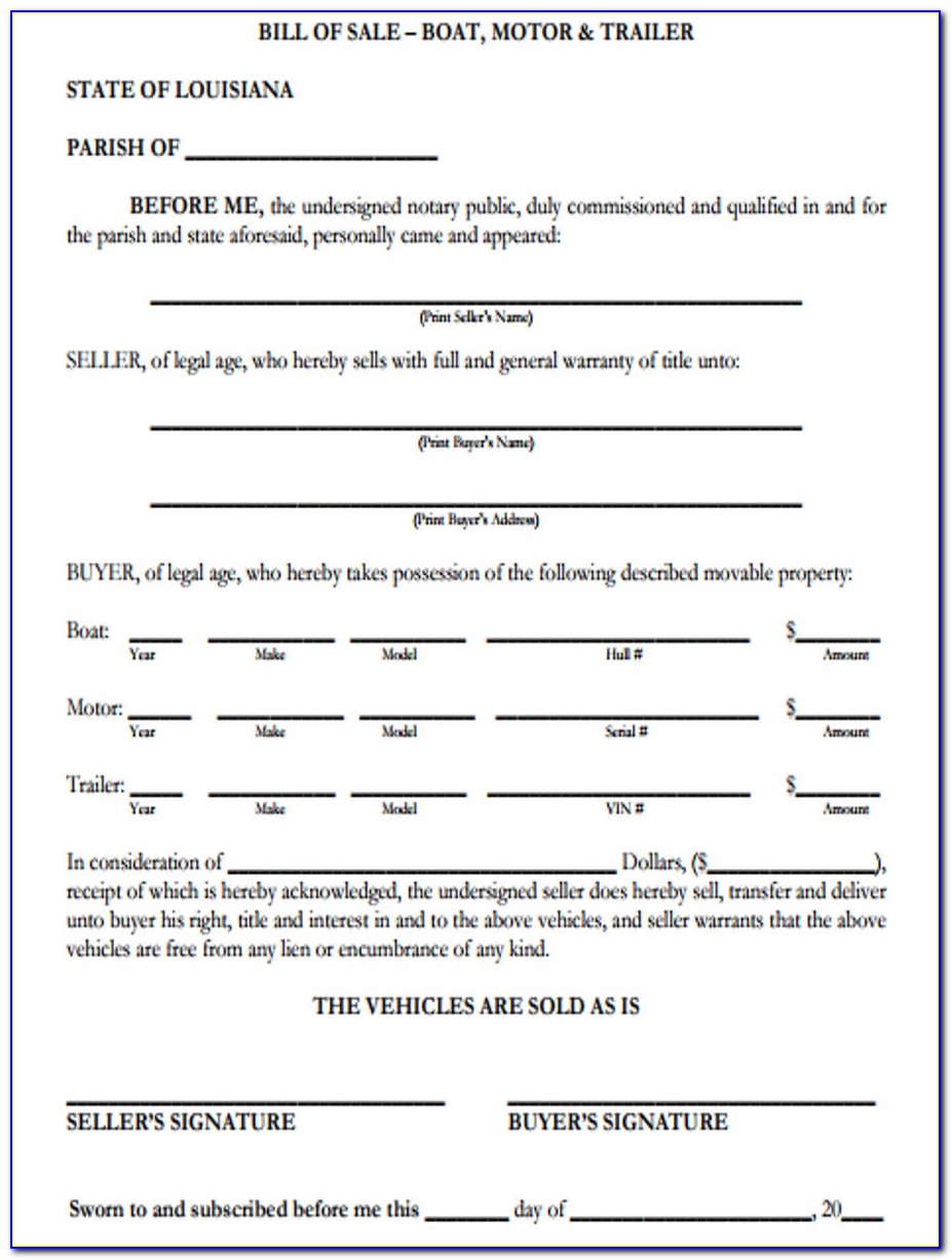 Bill Of Sale Form Boat Motor And Trailer