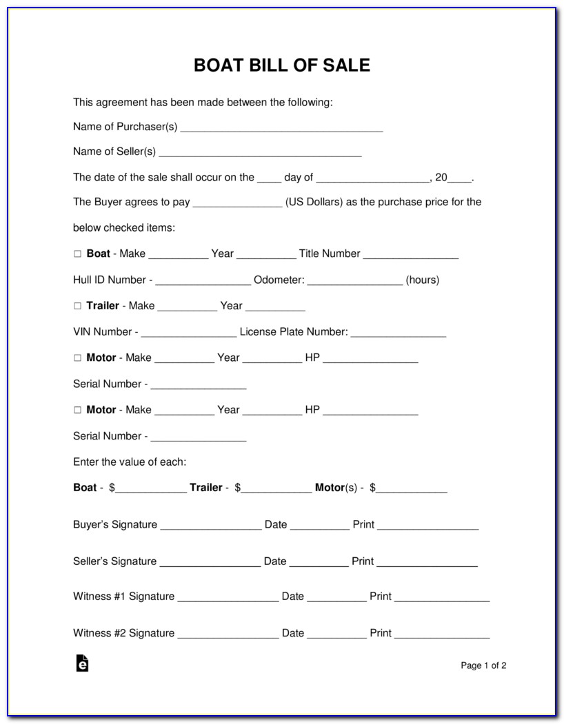 Bill Of Sale Form Boat Texas