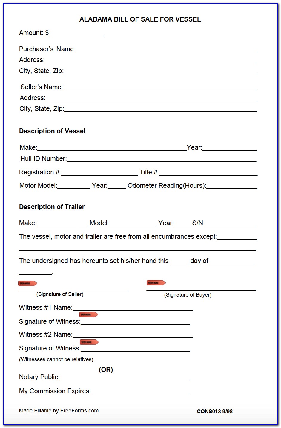 Bill Of Sale Form For Boat And Trailer In Texas