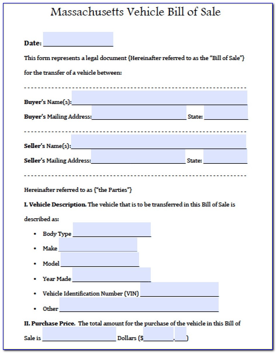 Bill Of Sale Template For Car California