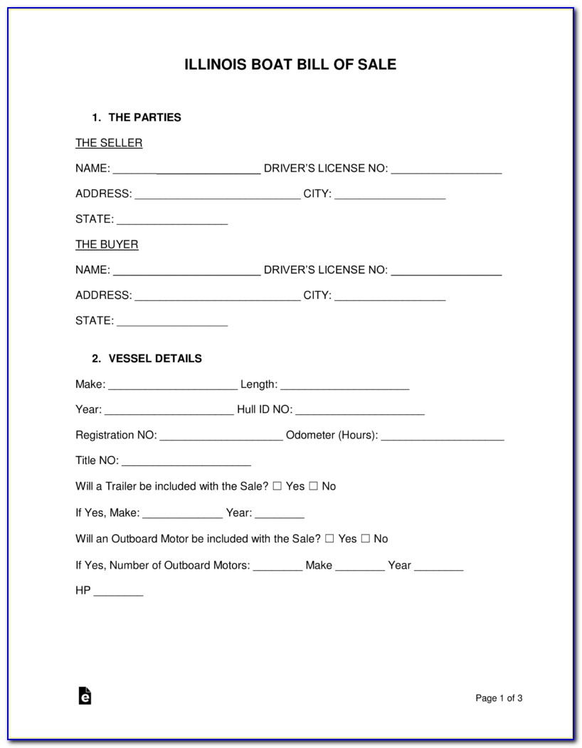 Bill Of Sale Template For Car Pdf