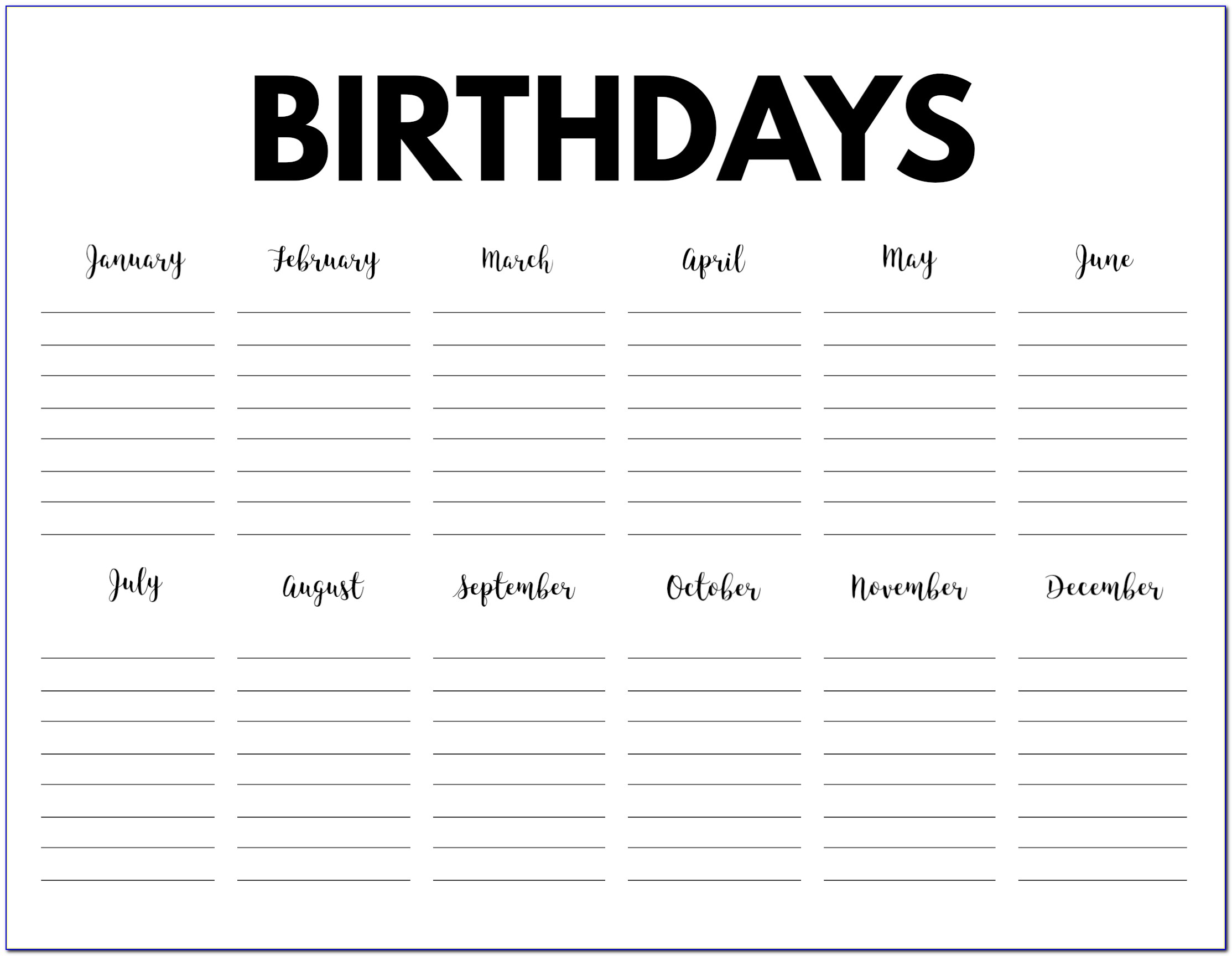 Birthday Calendars Free Printable