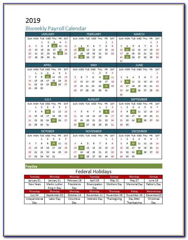 Biweekly Payroll Calendar Template