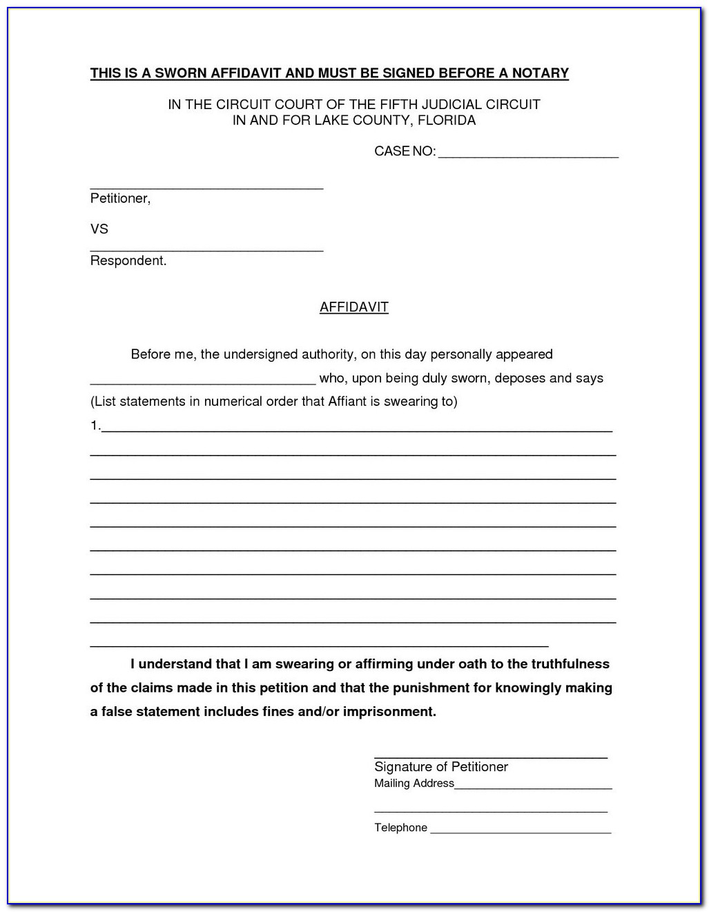 Blank Affidavit Form Qld