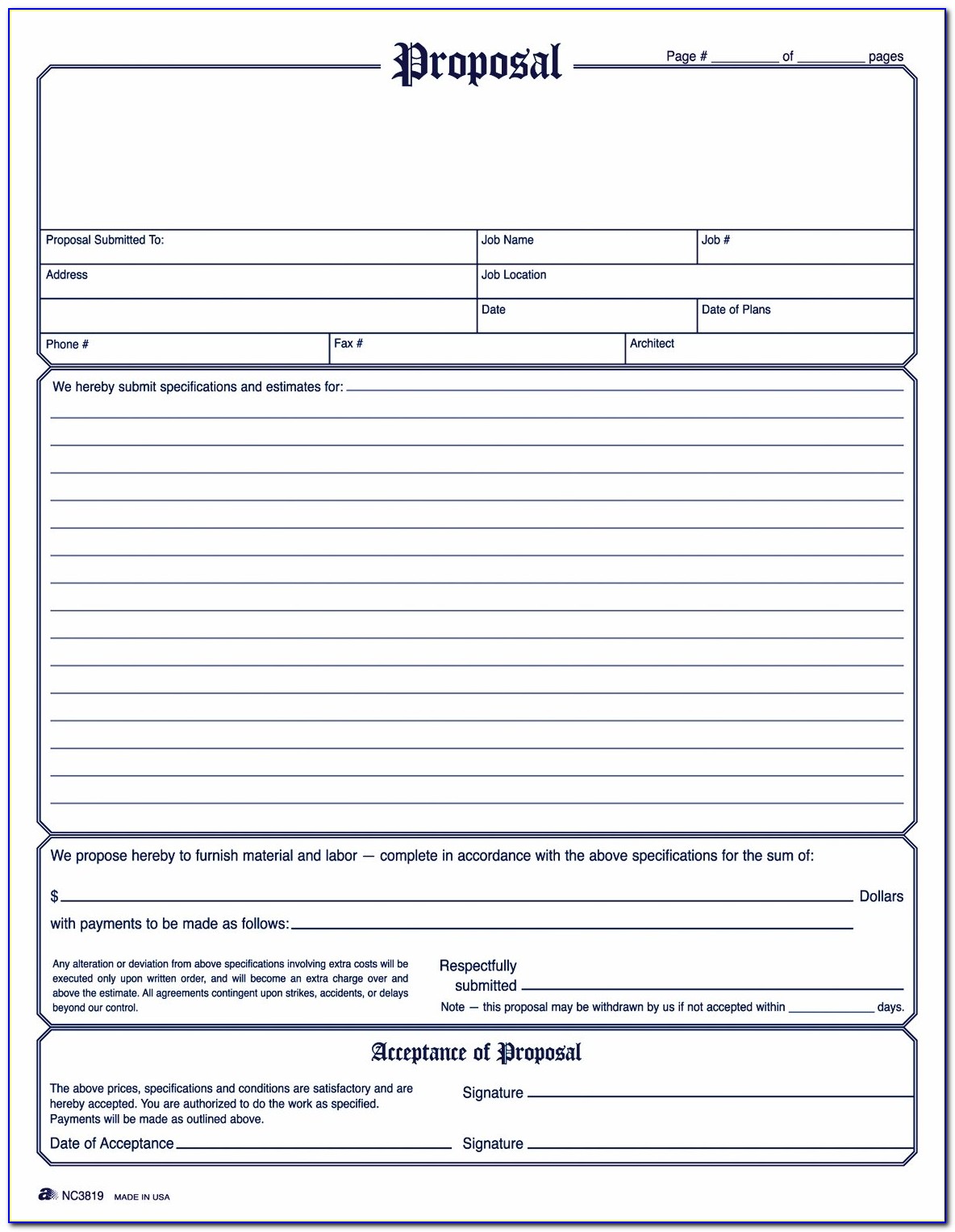 Blank Bid Proposal Form