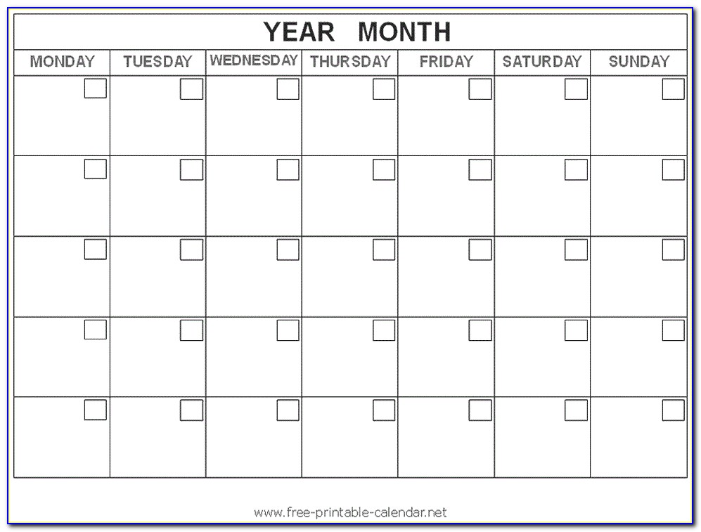 Blank Calendar Template Free 2018
