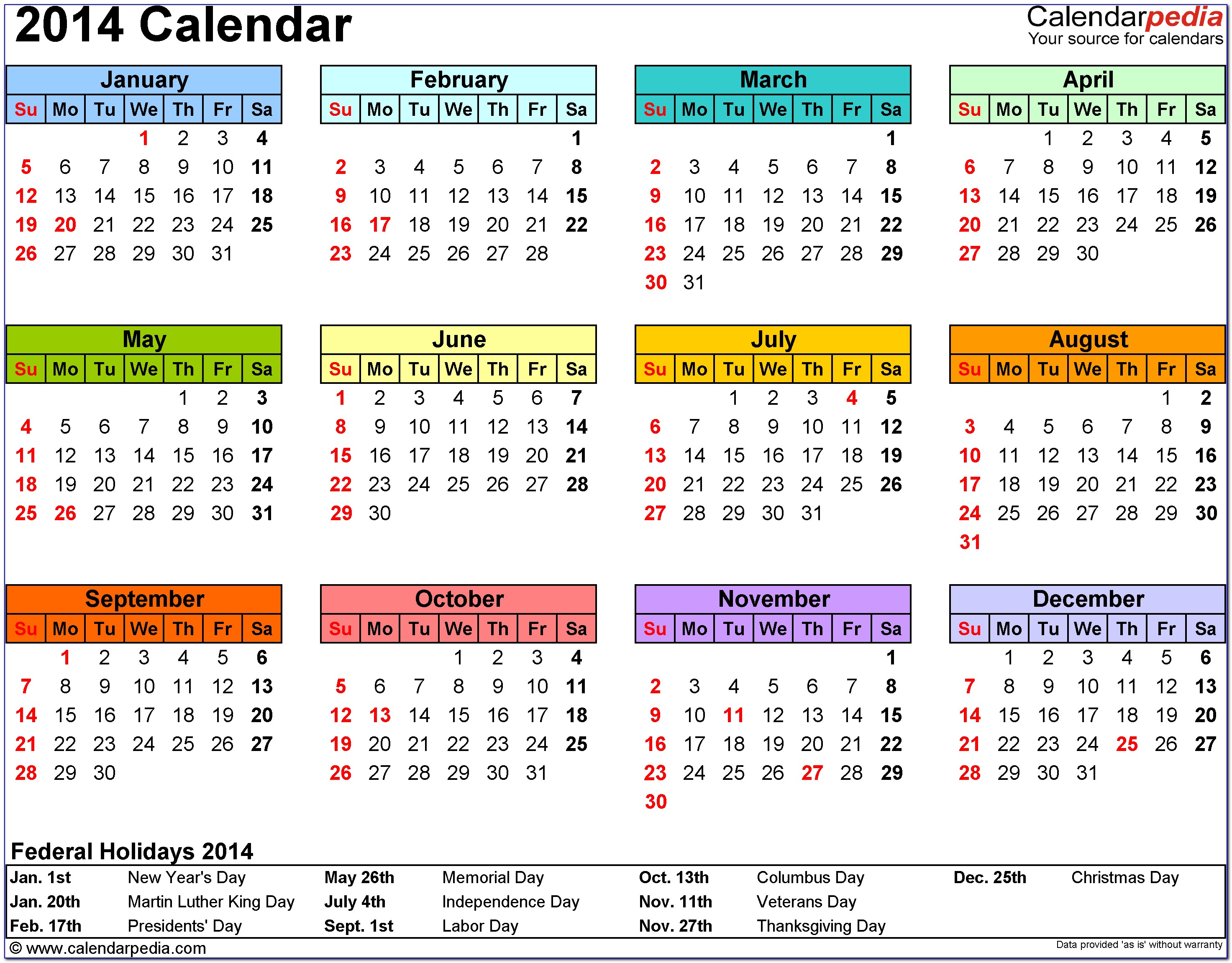 Blank Calendar Templates 2014