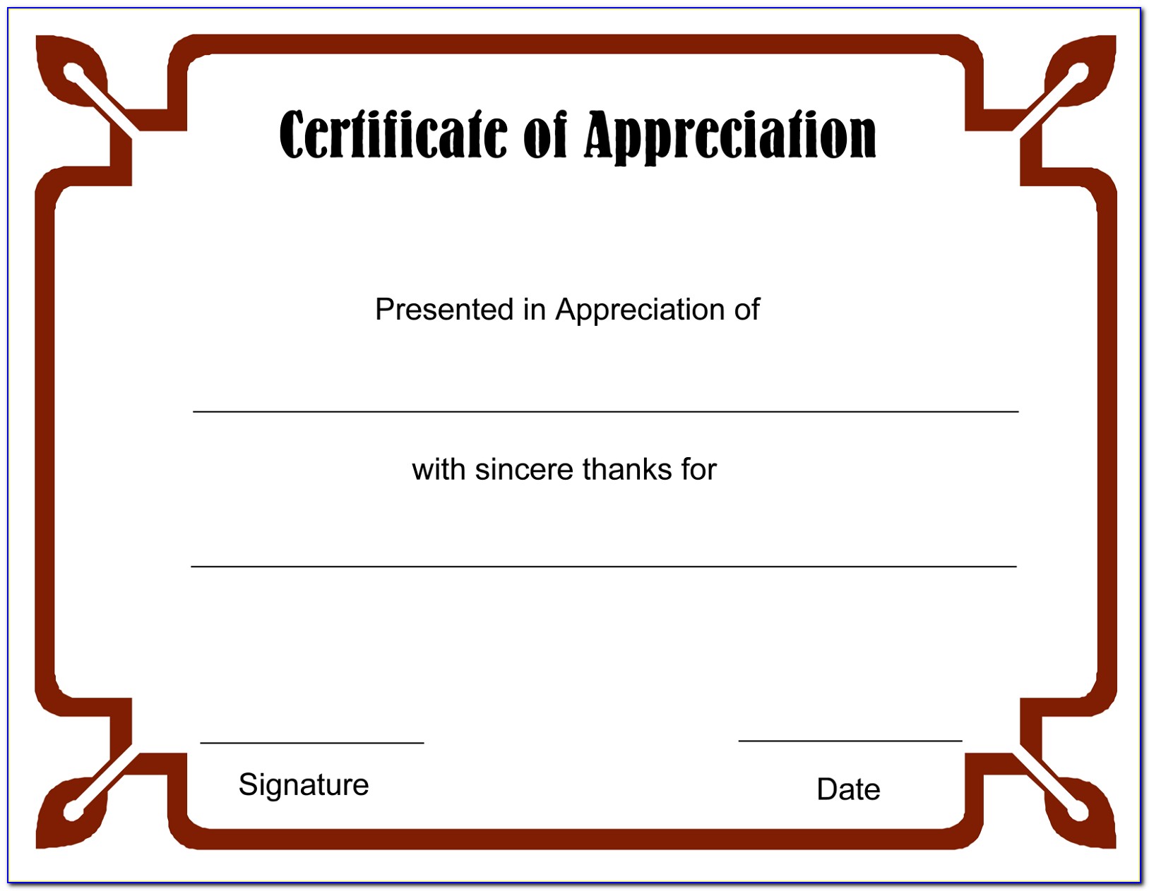 Blank Certificates Of Appreciation Templates Printable