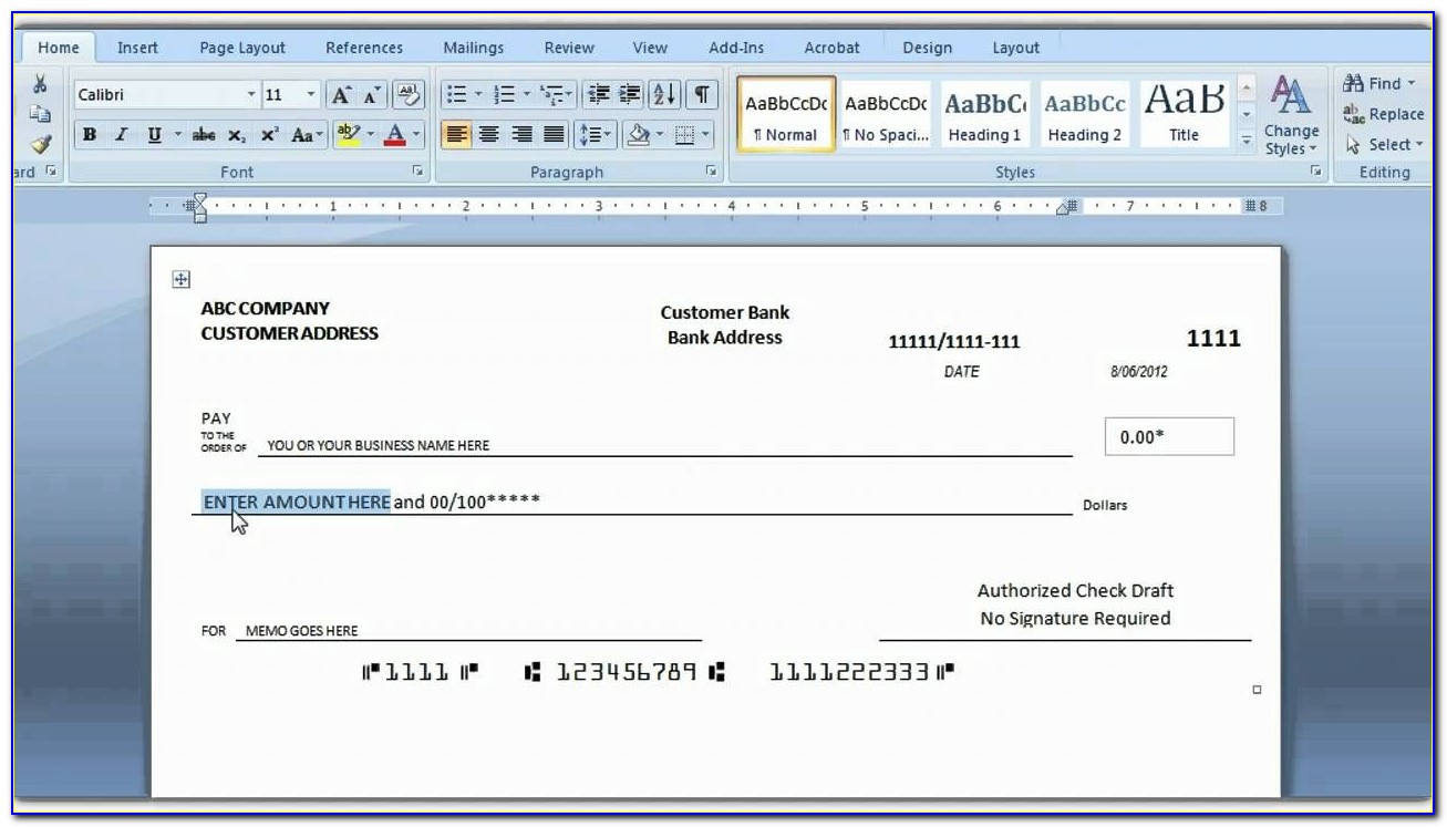 Blank Check Template Word Document