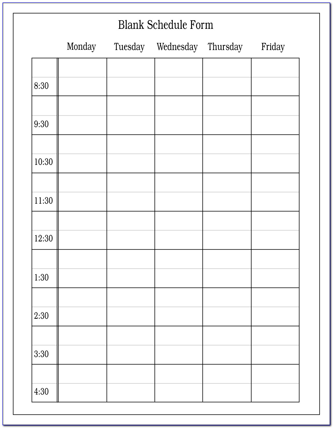 Blank Employee Schedule Form