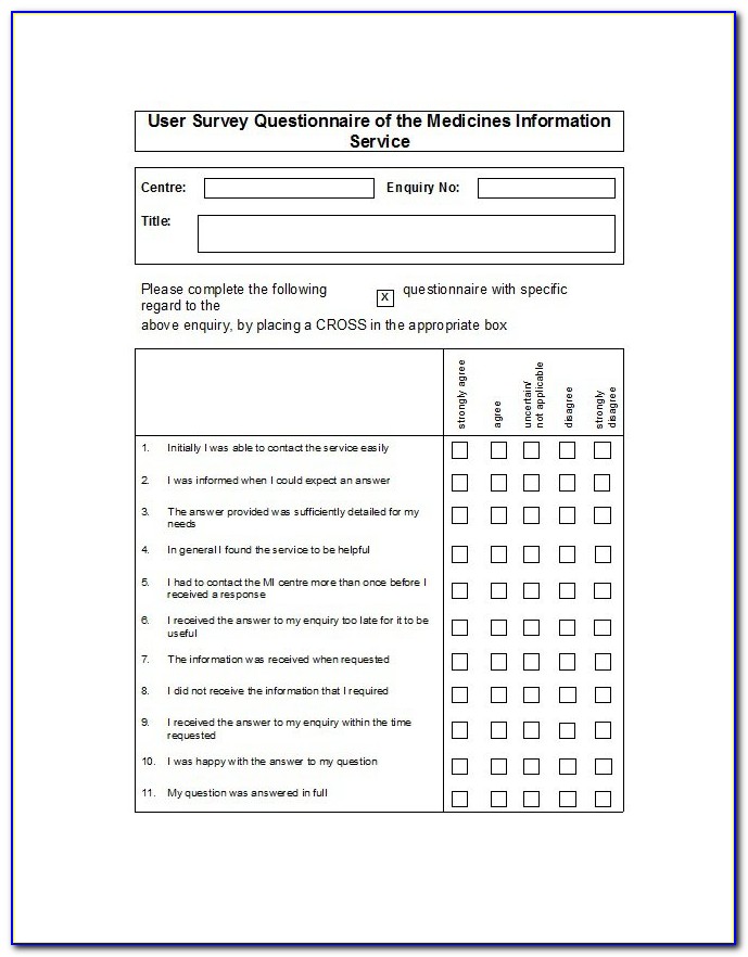 Blank Questionnaire Template Microsoft Word