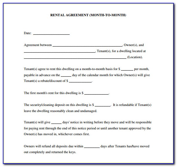Blank Rental Agreements Forms Free