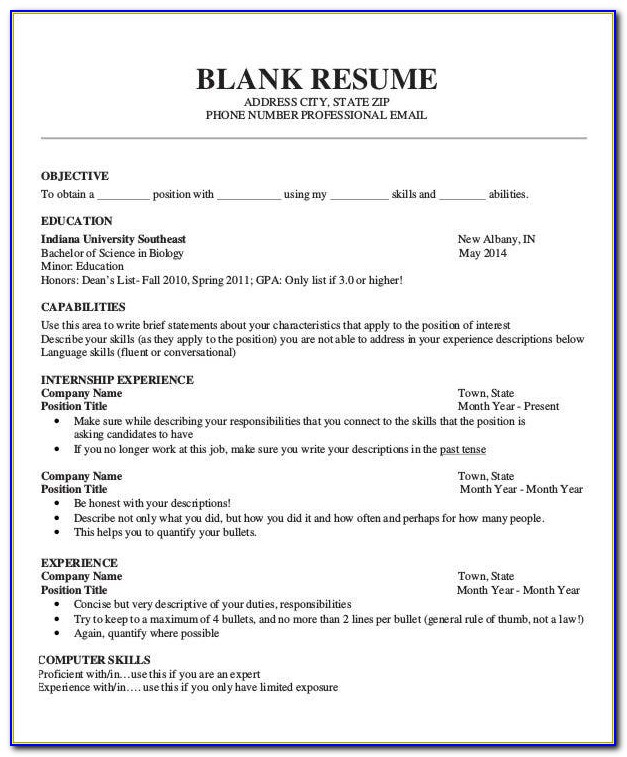 Blank Resume Templates To Print
