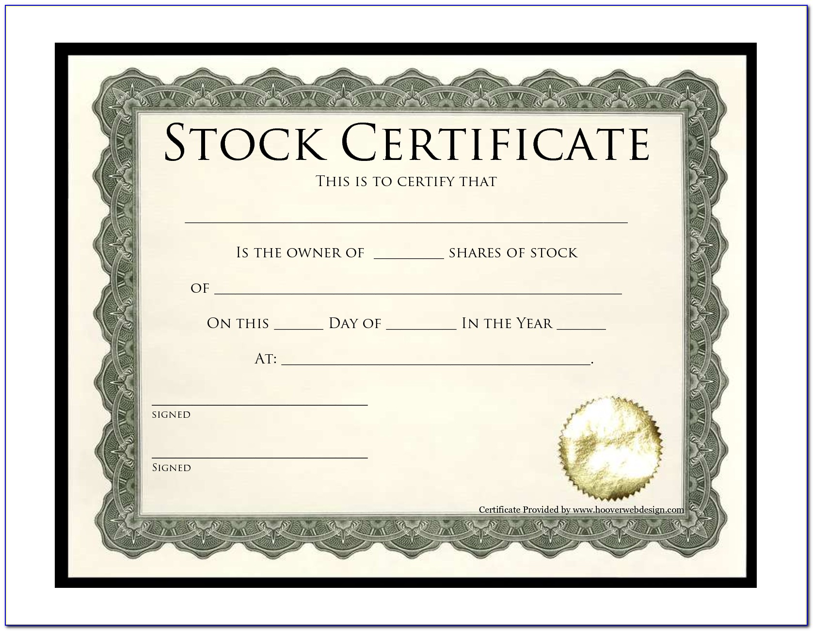 Blank Stock Certificate Forms