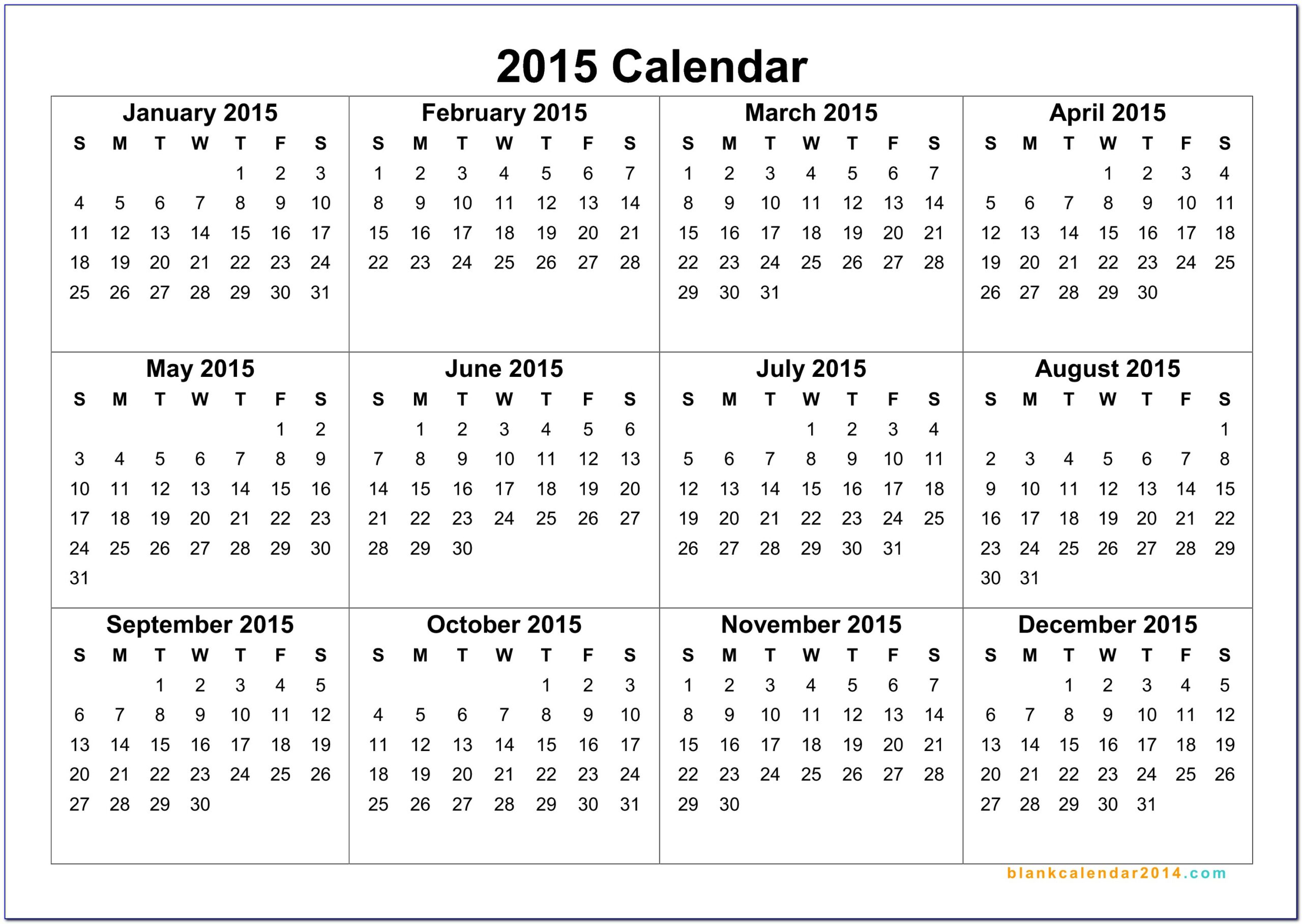 Blank Yearly Calendar Template 2015