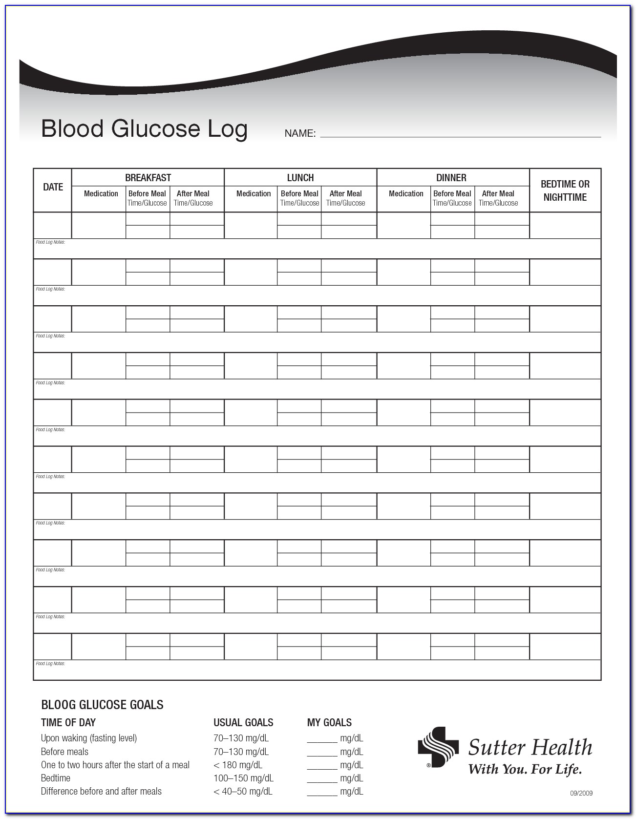 Blood Sugar Insulin Log Excel